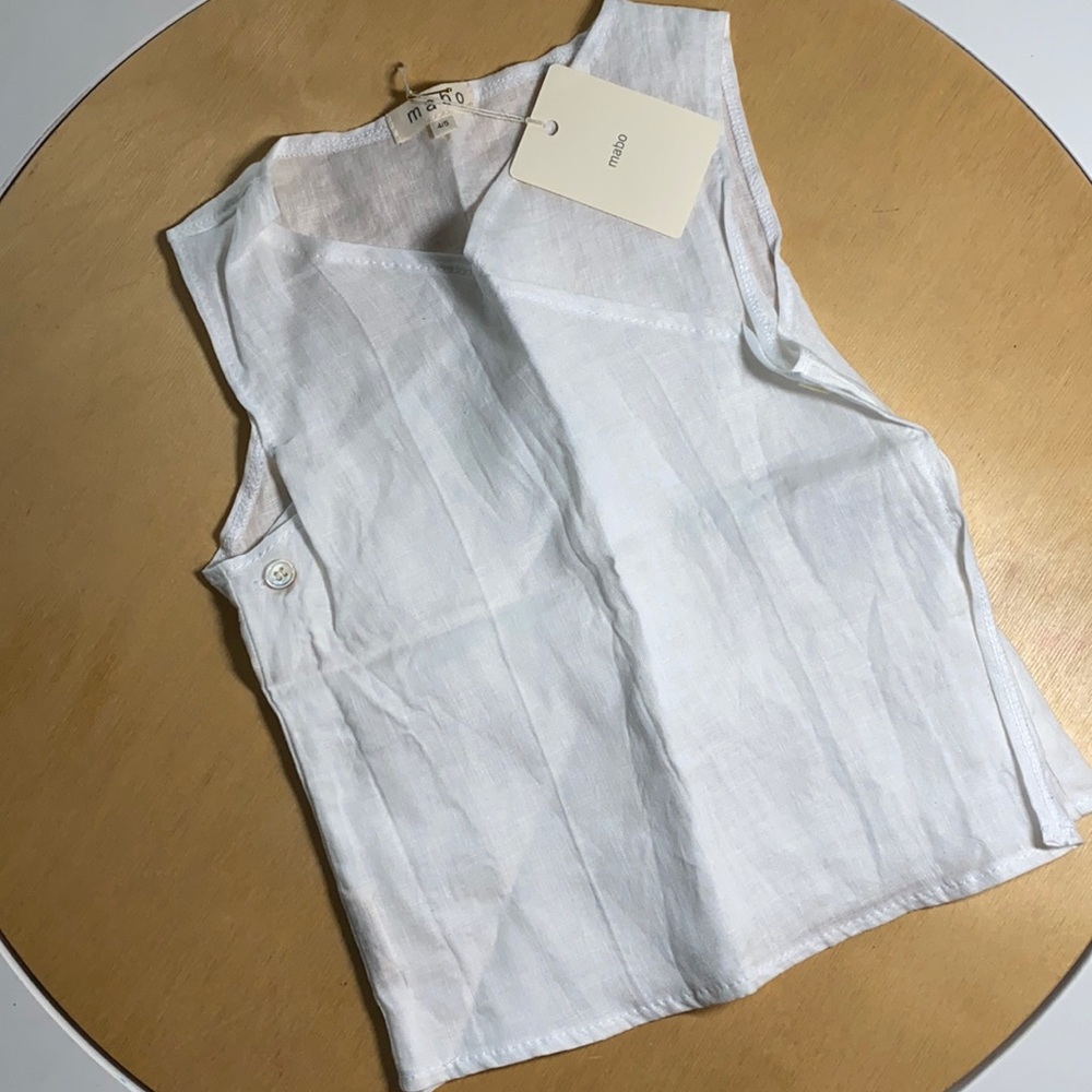 Mabo white  100% linen tee shirt cross over tank top